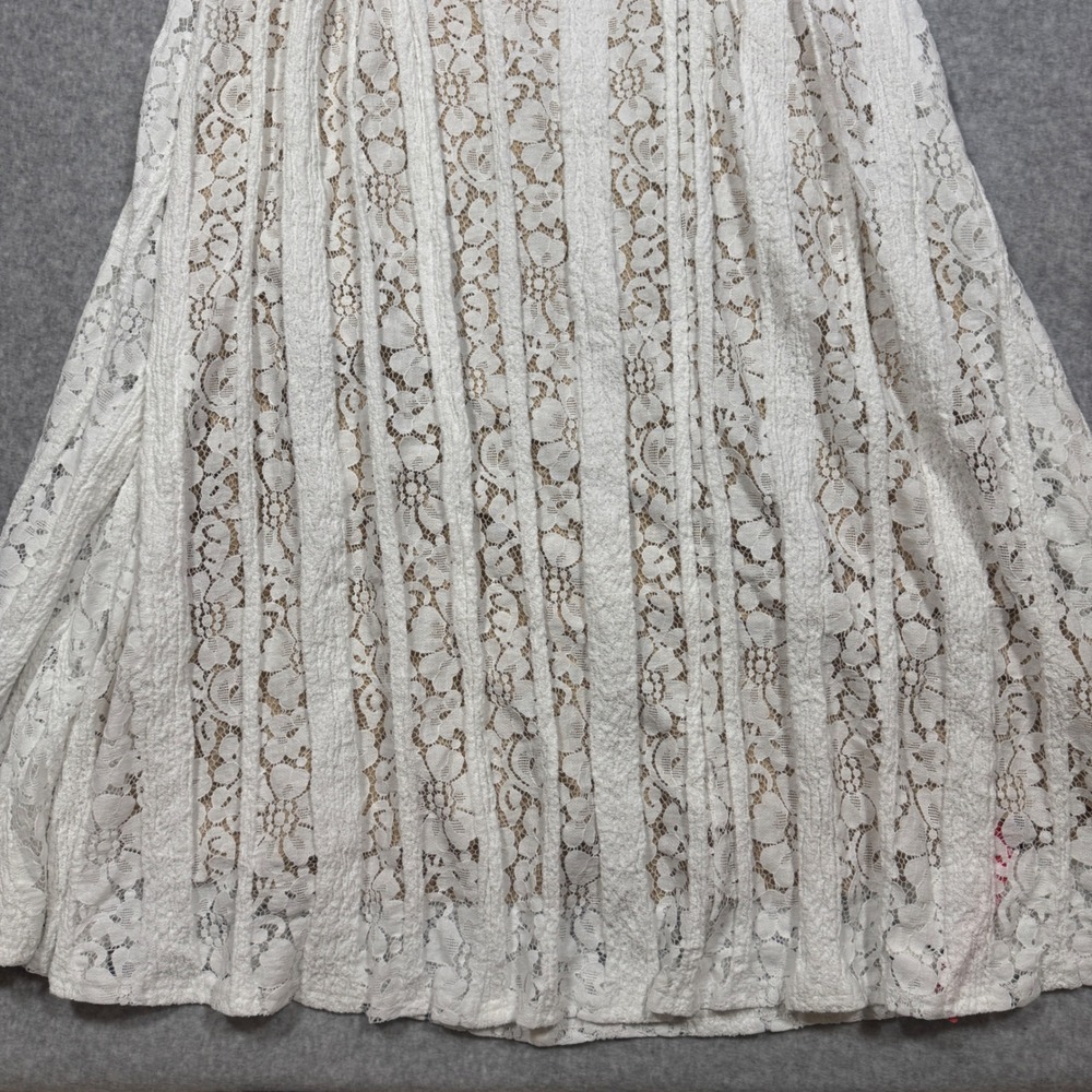 NEW Cider White Floral Lace Off The Shoulder Midi Dress Ruffle Tie Front L Boho - Picture 4 of 15